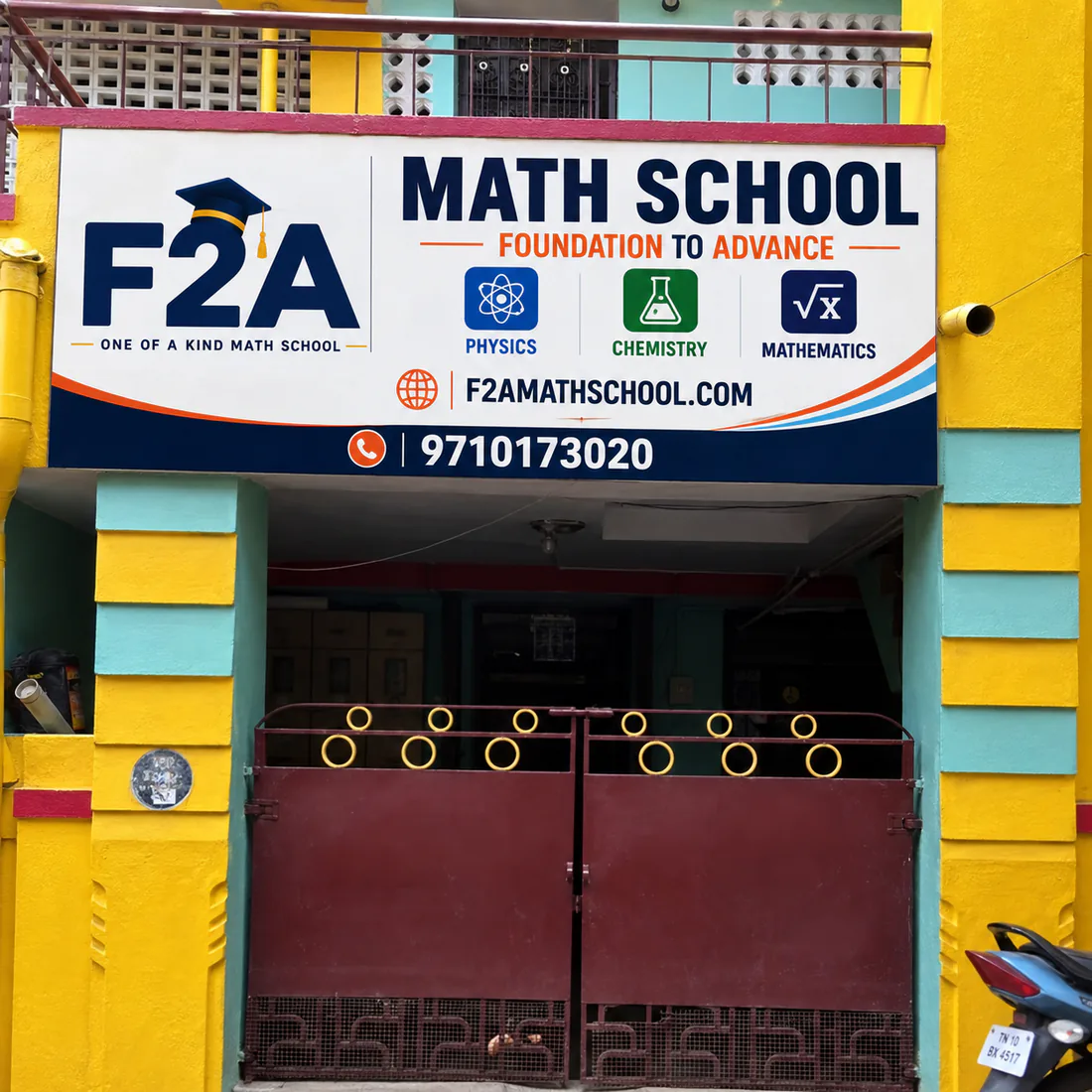 F2A Math School storefront and signboard in Perambur, Chennai